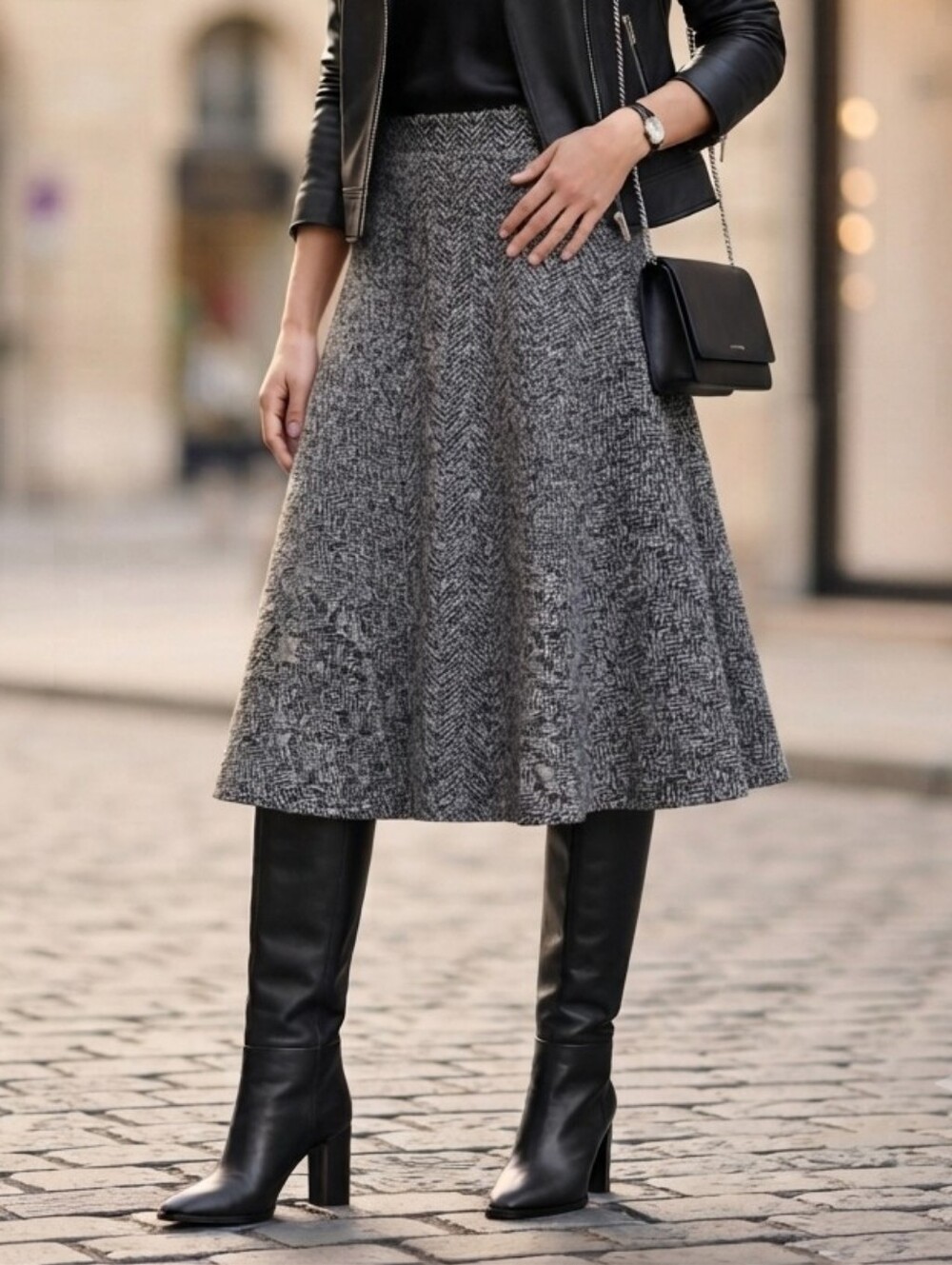 MaxMara Studio Black White Virgin Wool Mohair Alpaca Silk Flare Skirt US 12